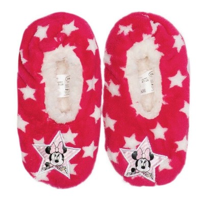 Papuci de interior, pufoși, cu Minnie Mouse, roz inchis