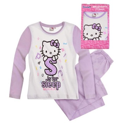 Pijamale fete Hello Kitty, alb-mov