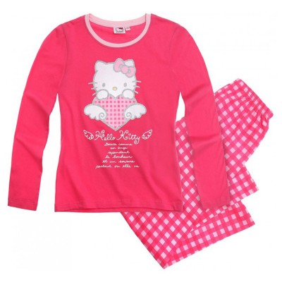 Pijamale fete Hello Kitty, roz inchis