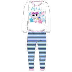 Pijamale fete cu pisici, alb cu albastru