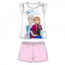 Pijamale fete cu maneca scurta, Frozen, alb-roz